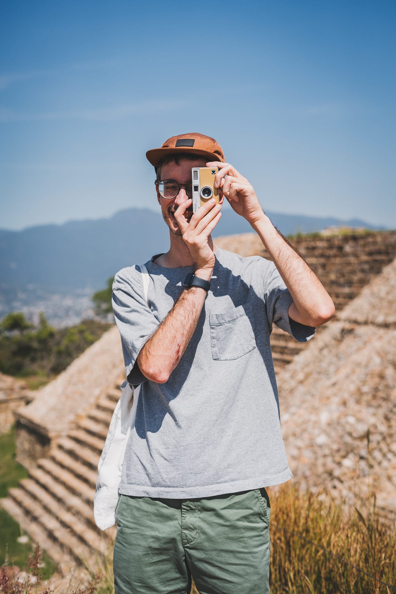 Octave taking pictures in Mexico with my film camera