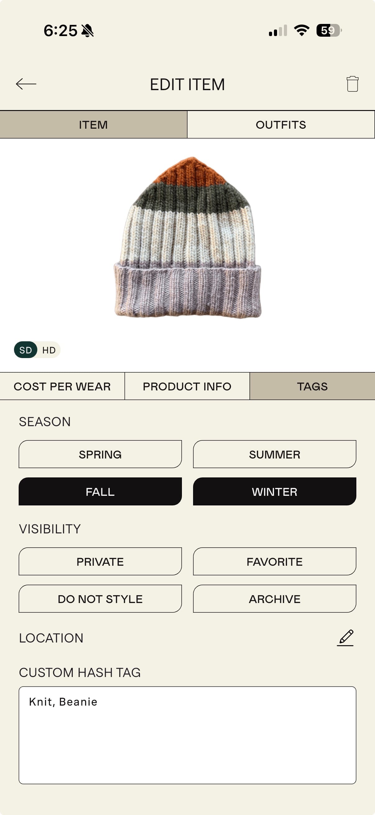 Indyx Digital Wardrobe App - Tags Tab