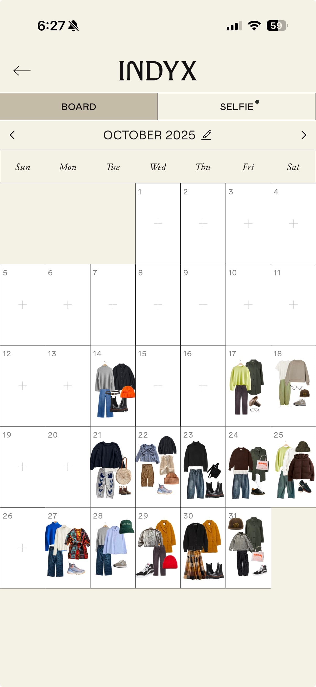 Indyx Digital Wardrobe App - Calendar Tab